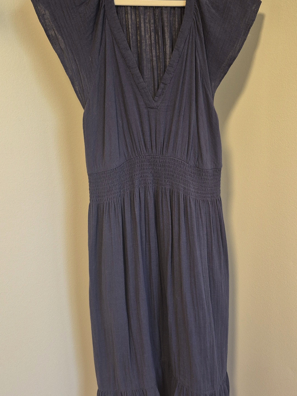 Old Navy Slate Blue V-Neck Smocked Waist Midi Dress